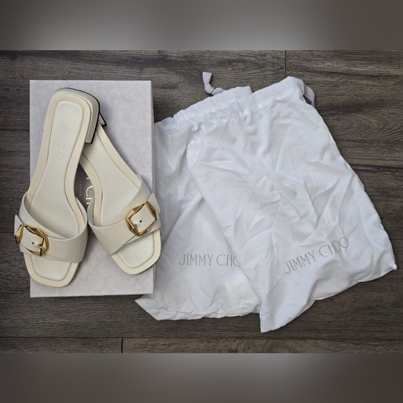 Jimmy Choo Hawke Mule Flat Latte/Gold Ladies Size 38.5 EUC Luxury Leather - Picture 13 of 13